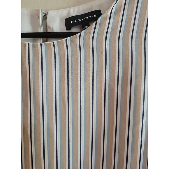 Pleione womens XS tank top shirt tan white blue stripped lined keyhole - Picture 2 of 11